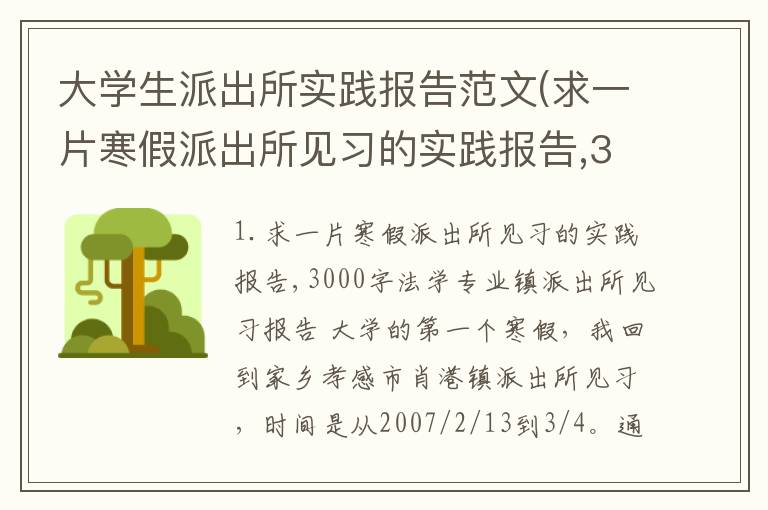 大学生派出所实践报告范文(求一片寒假派出所见习的实践报告,3000字)