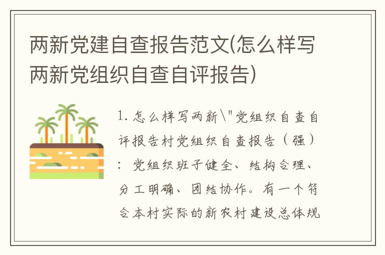 两新党建自查报告范文(怎么样写两新党组织自查自评报告)