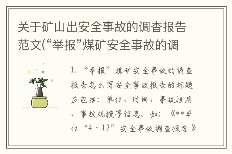 关于矿山出安全事故的调杳报告范文(“举报”煤矿安全事故的调查报告怎么写)