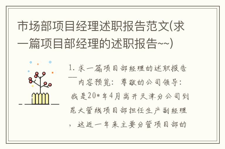 市场部项目经理述职报告范文(求一篇项目部经理的述职报告~~)