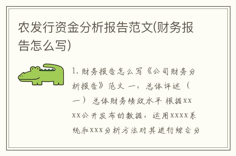 农发行资金分析报告范文(财务报告怎么写)