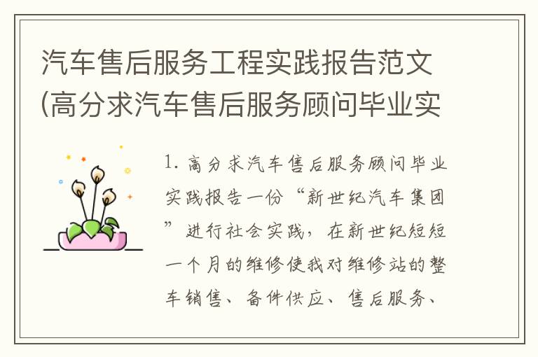 汽车售后服务工程实践报告范文(高分求汽车售后服务顾问毕业实践报告一份)