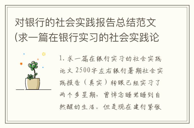 对银行的社会实践报告总结范文(求一篇在银行实习的社会实践论文2500字左右)