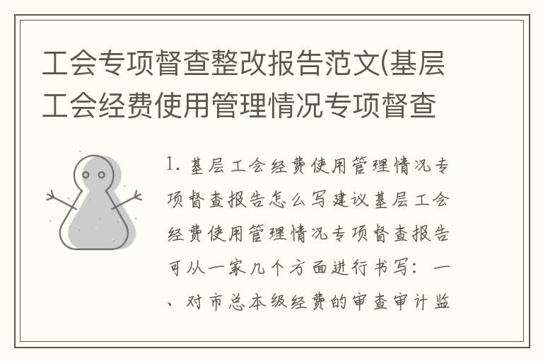 工会专项督查整改报告范文(基层工会经费使用管理情况专项督查报告怎么写)