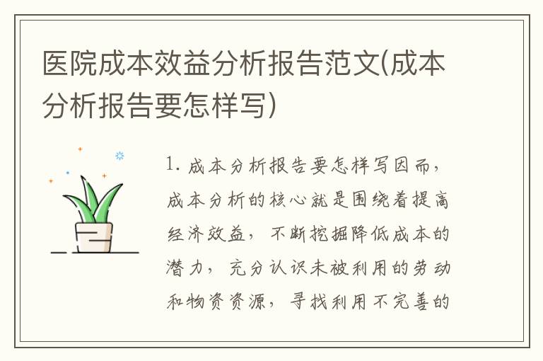 医院成本效益分析报告范文(成本分析报告要怎样写)
