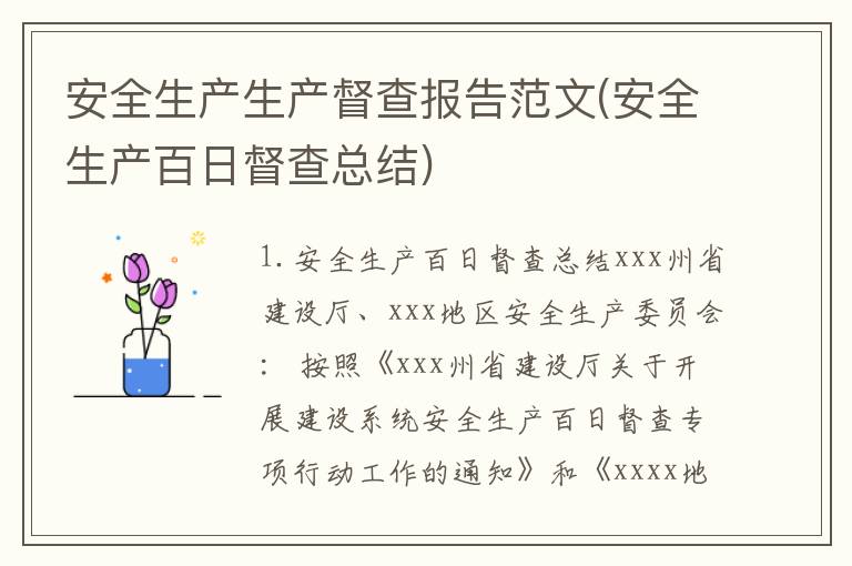 安全生产生产督查报告范文(安全生产百日督查总结)