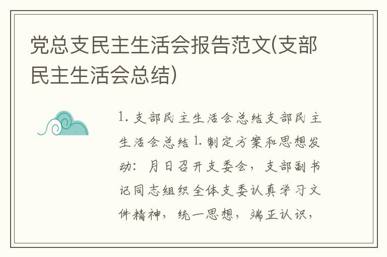 党总支民主生活会报告范文(支部民主生活会总结)