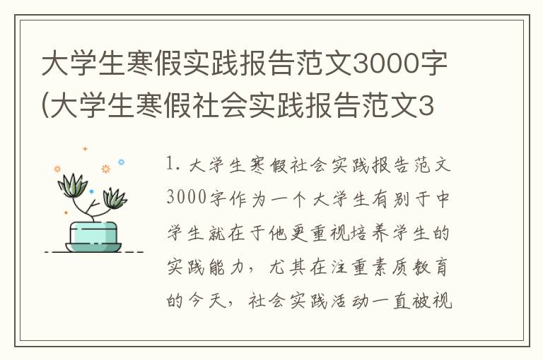 大学生寒假实践报告范文3000字(大学生寒假社会实践报告范文3000字)