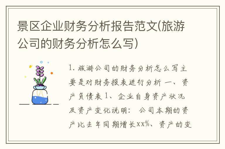 景区企业财务分析报告范文(旅游公司的财务分析怎么写)