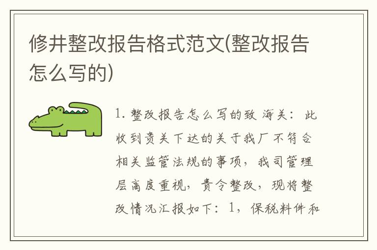 修井整改报告格式范文(整改报告怎么写的)