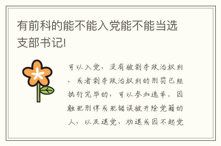 有前科的能不能入党能不能当选支部书记!