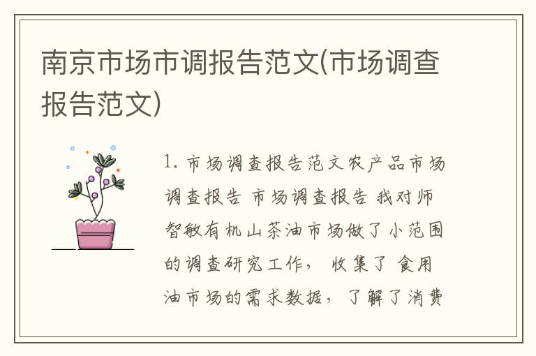 南京市场市调报告范文(市场调查报告范文)
