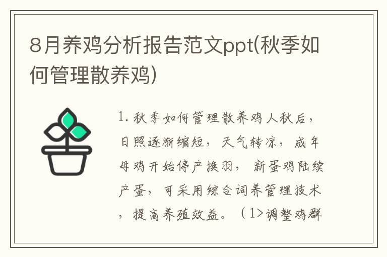 8月养鸡分析报告范文ppt(秋季如何管理散养鸡)