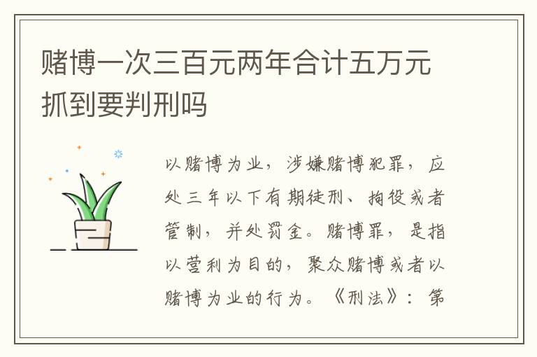 赌博一次三百元两年合计五万元抓到要判刑吗