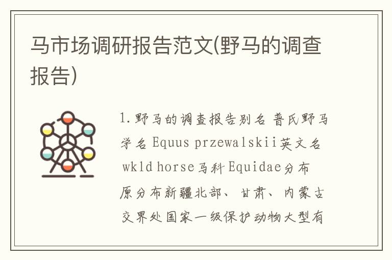 马市场调研报告范文(野马的调查报告)