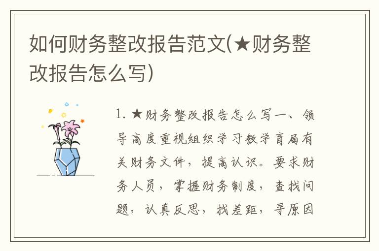 如何财务整改报告范文(★财务整改报告怎么写)
