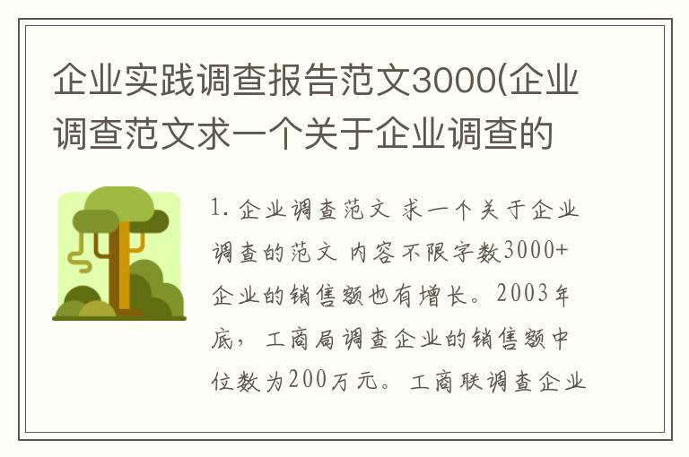 企业实践调查报告范文3000(企业调查范文求一个关于企业调查的范文内容不限字数3000+)