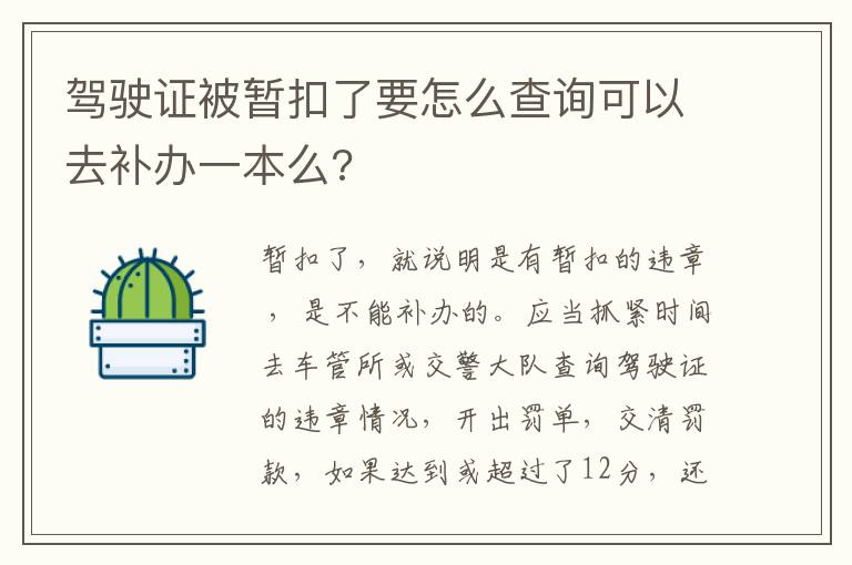 驾驶证被暂扣了要怎么查询可以去补办一本么?
