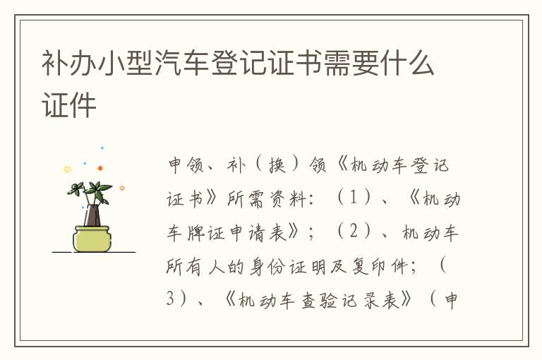 补办小型汽车登记证书需要什么证件