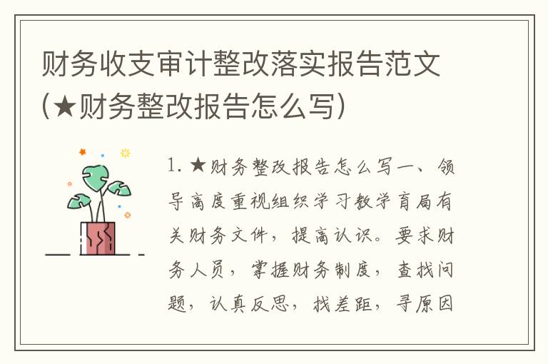 财务收支审计整改落实报告范文(★财务整改报告怎么写)