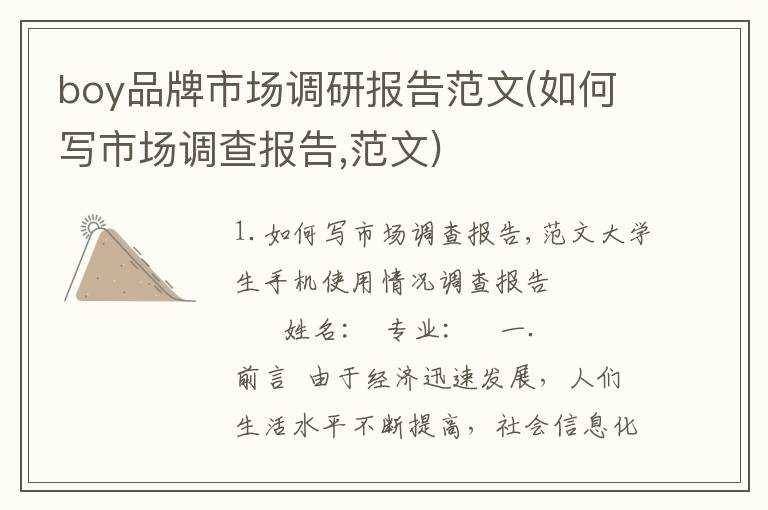 boy品牌市场调研报告范文(如何写市场调查报告,范文)