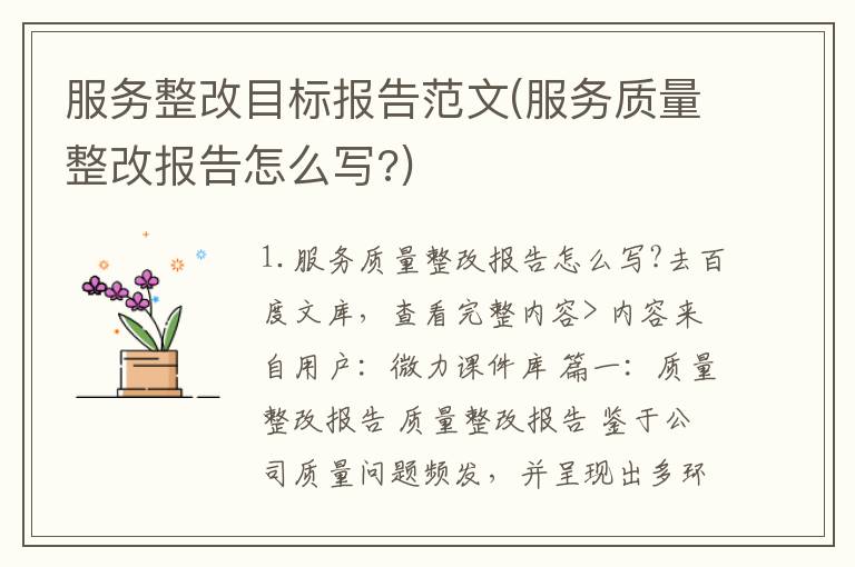 服务整改目标报告范文(服务质量整改报告怎么写?)
