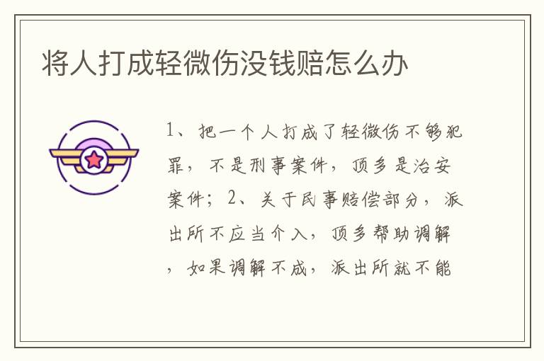 将人打成轻微伤没钱赔怎么办