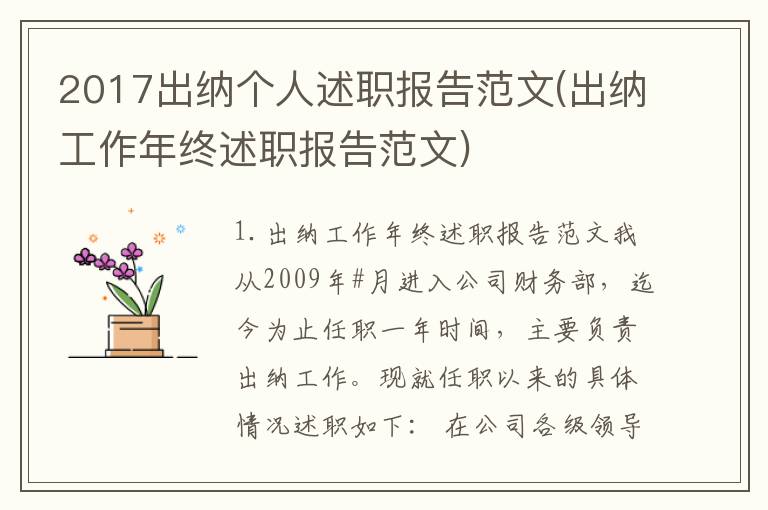 2017出纳个人述职报告范文(出纳工作年终述职报告范文)