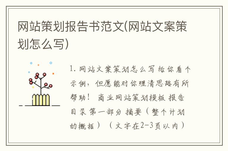 网站策划报告书范文(网站文案策划怎么写)
