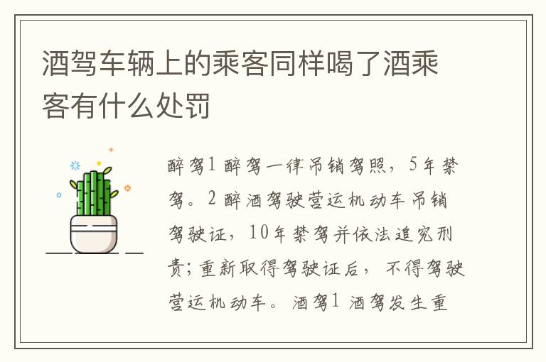 酒驾车辆上的乘客同样喝了酒乘客有什么处罚