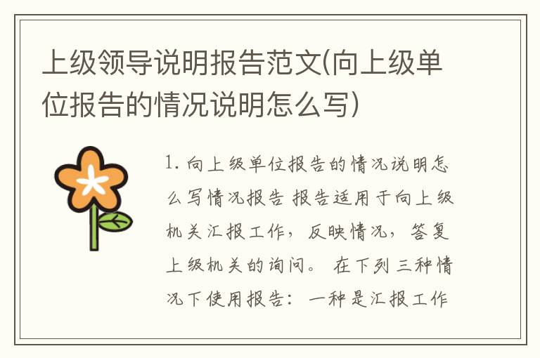 上级领导说明报告范文(向上级单位报告的情况说明怎么写)
