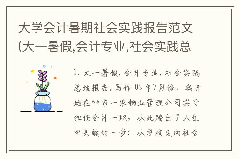 大学会计暑期社会实践报告范文(大一暑假,会计专业,社会实践总结报告,写作)