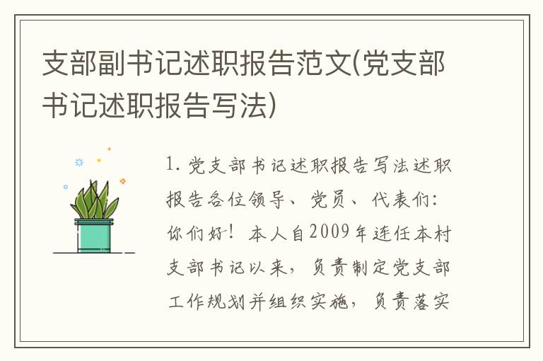 支部副书记述职报告范文(党支部书记述职报告写法)