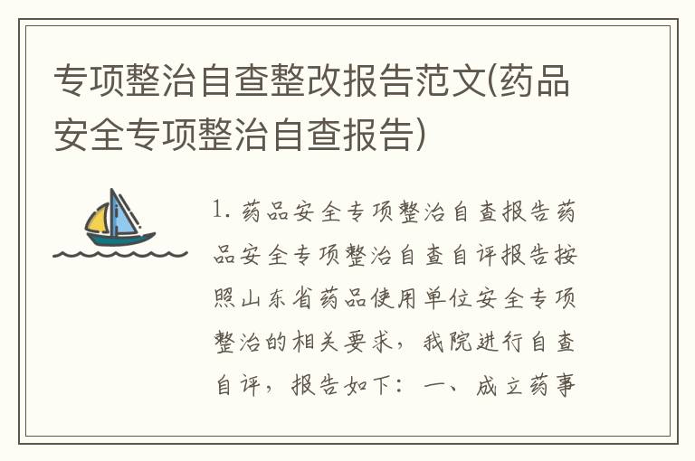 专项整治自查整改报告范文(药品安全专项整治自查报告)