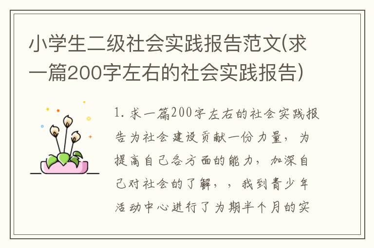 小学生二级社会实践报告范文(求一篇200字左右的社会实践报告)