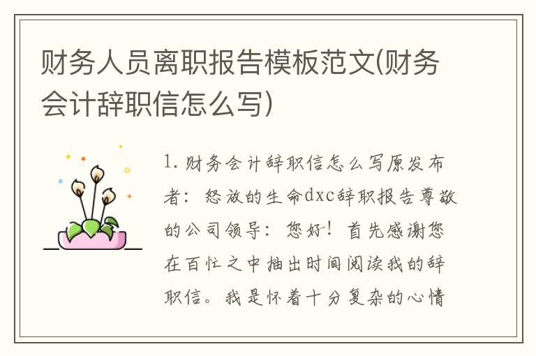 财务人员离职报告模板范文(财务会计辞职信怎么写)