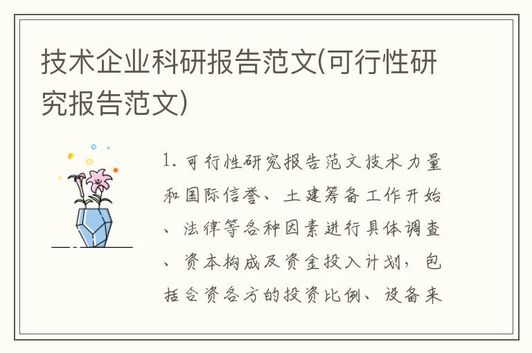技术企业科研报告范文(可行性研究报告范文)