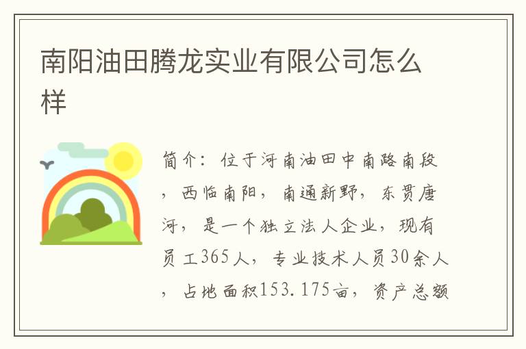 南阳油田腾龙实业有限公司怎么样