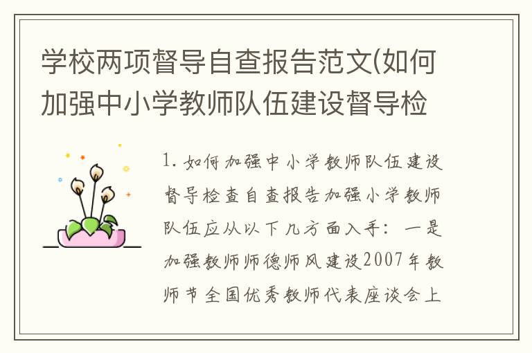 学校两项督导自查报告范文(如何加强中小学教师队伍建设督导检查自查报告)