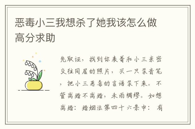 恶毒小三我想杀了她我该怎么做高分求助
