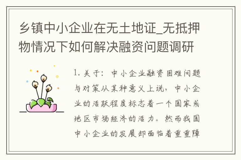 乡镇中小企业在无土地证_无抵押物情况下如何解决融资问题调研报告范文(关于：中小企业融资困难问题与对策)