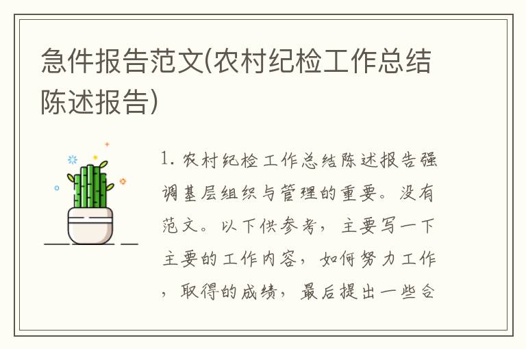 急件报告范文(农村纪检工作总结陈述报告)