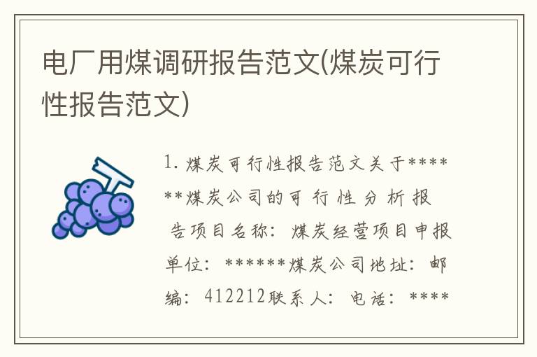 电厂用煤调研报告范文(煤炭可行性报告范文)