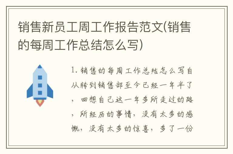 销售新员工周工作报告范文(销售的每周工作总结怎么写)