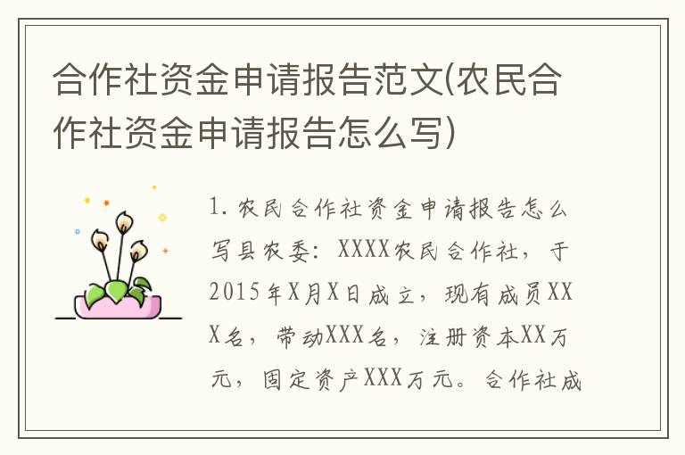 合作社资金申请报告范文(农民合作社资金申请报告怎么写)