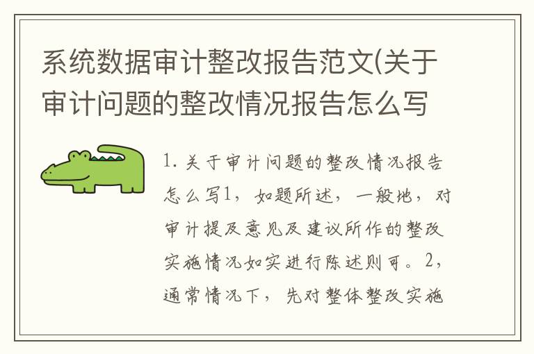 系统数据审计整改报告范文(关于审计问题的整改情况报告怎么写)