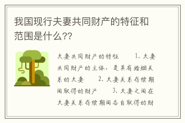 我国现行夫妻共同财产的特征和范围是什么??