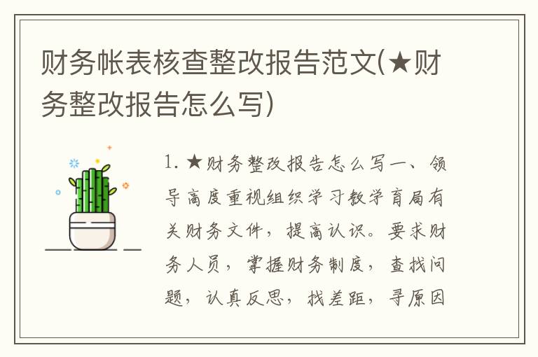 财务帐表核查整改报告范文(★财务整改报告怎么写)