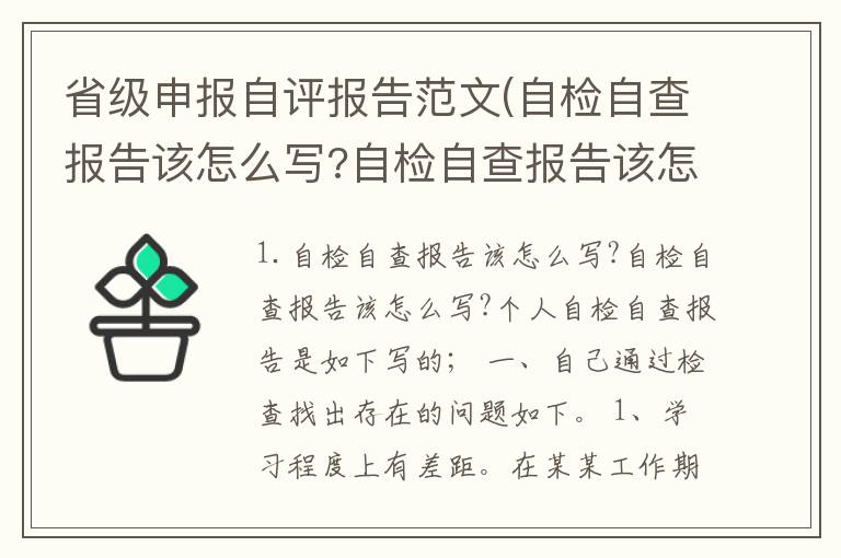 省级申报自评报告范文(自检自查报告该怎么写?自检自查报告该怎么写?)