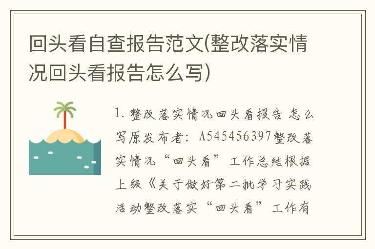 回头看自查报告范文(整改落实情况回头看报告怎么写)